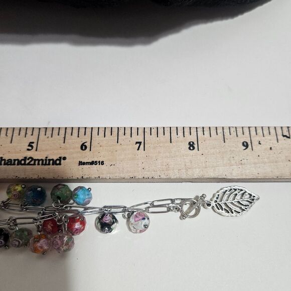 Paperclip Glass Bead Necklace Choker Rainbow Art Teacher Handmade 16" - Picture 3 of 4